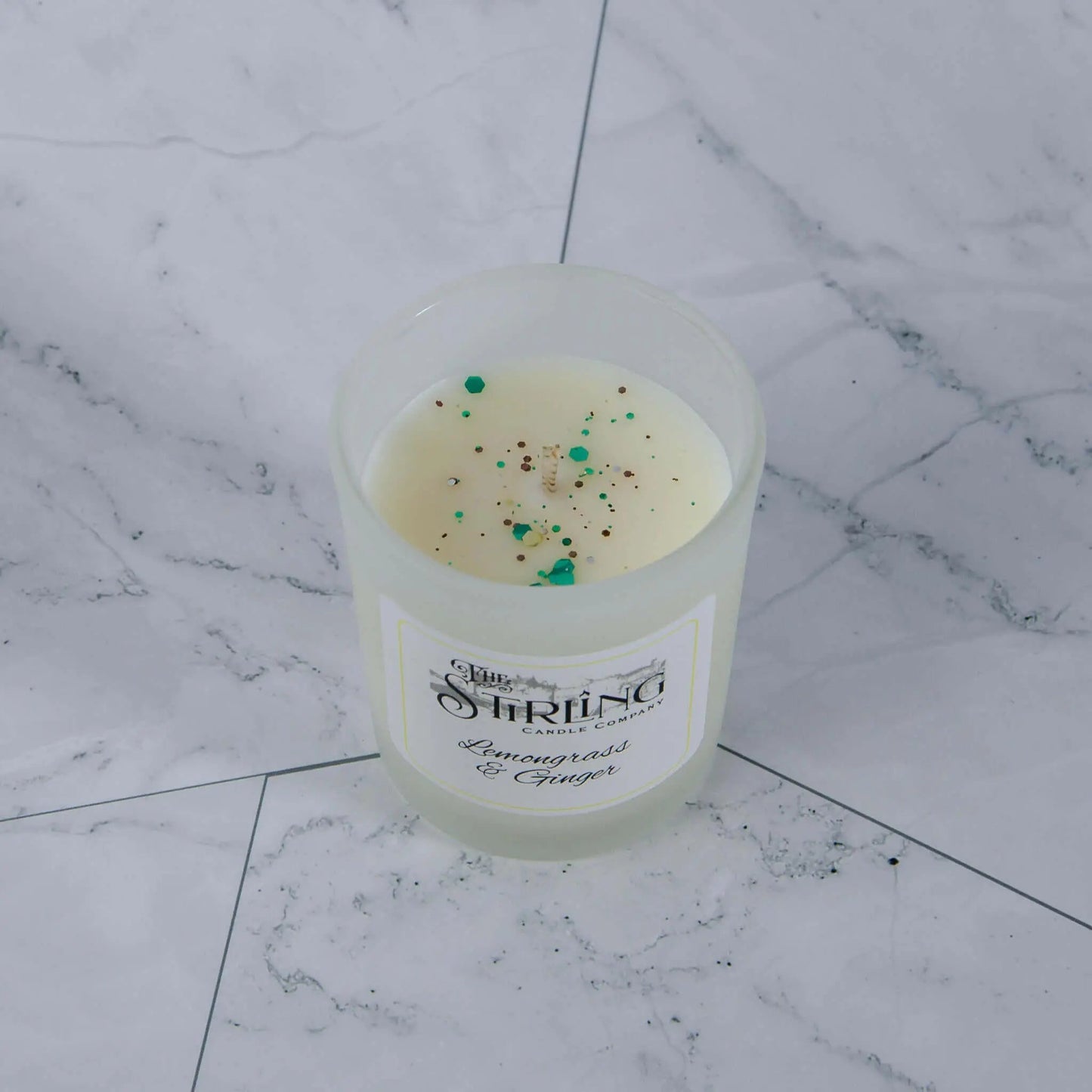 Lemongrass & Ginger small candle with sprinkles, Scottish made from rapeseed and coconut wax.