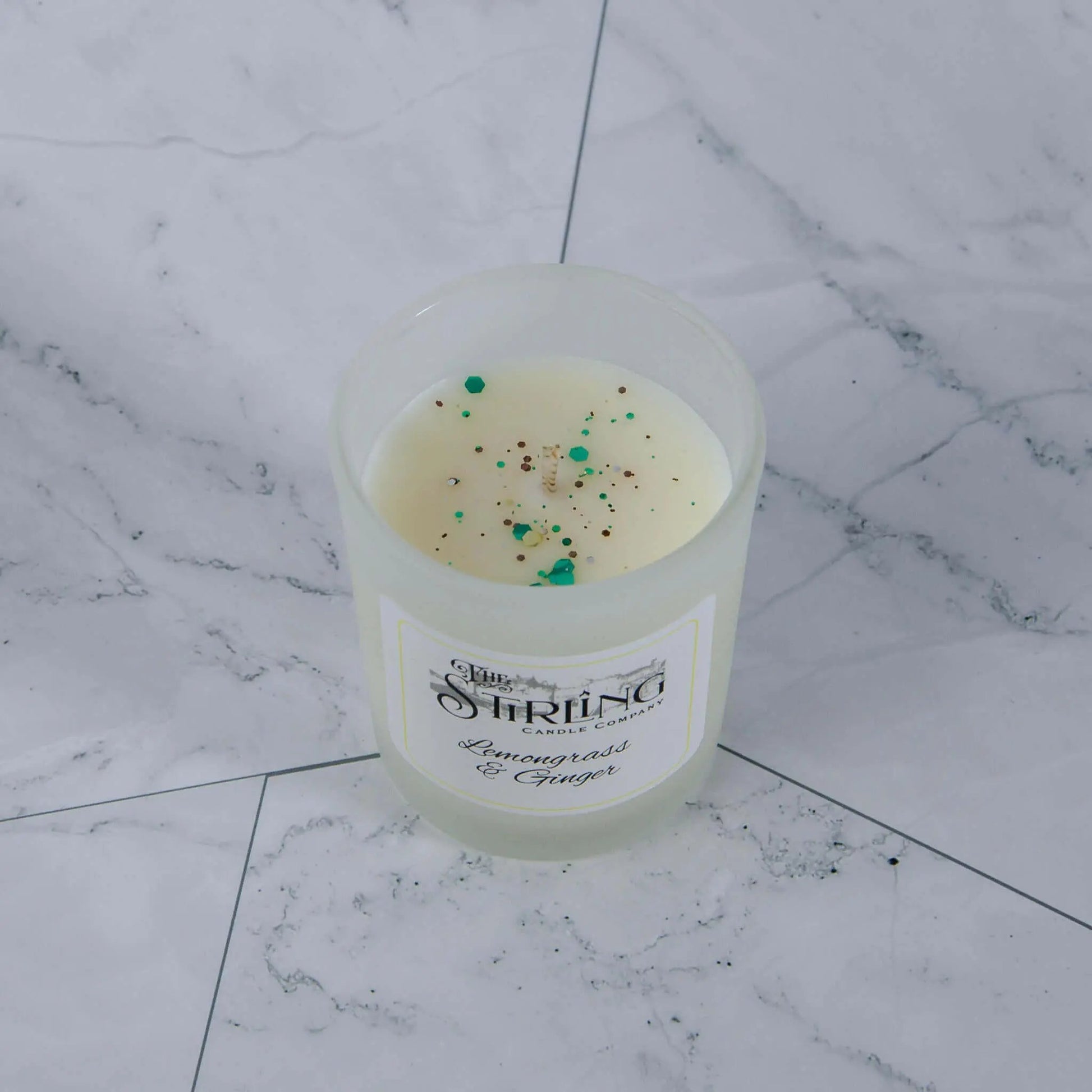 Lemongrass & Ginger small candle with sprinkles, Scottish made from rapeseed and coconut wax.