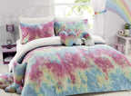Tie Dye Rainbow Ultra-Soft Teddy Fleece Duvet Set for Kids Reversible Bedding with Cushion and Throw Single and Double Beds by OLIVIA ROCCO