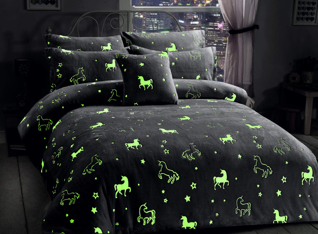 Unicorn Glow in the Dark Teddy Fleece Duvet Set for Kids Girls Magical Bedtime Bedding Warm and Cosy OEKO-TEX Certified Pink by OLIVIA ROCCO