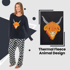 Women's Highland Cow Thermal Fleece Pyjamas Set Soft Warm Winter PJs Animal Print Loungewear Sleepwear Long Sleeve Top and Bottom by Daisy Dreamer