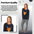 Women's Highland Cow Thermal Fleece Pyjamas Set Soft Warm Winter PJs Animal Print Loungewear Sleepwear Long Sleeve Top and Bottom by Daisy Dreamer