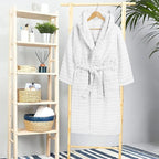Women's Hydro Ribbed Ultra Soft 100% Cotton Hooded Bath Robes with Pockets and Belt Luxury Terry Towelling Loungewear Sleepwear in White and Grey by OLIVIA ROCCO