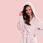 Women's Pink Velvet Touch Fleece Hooded Dressing Gown Ultra-Soft Fluffy Bathrobe Perfect Loungewear for Comfort and Warmth Available in Multiple Sizes by Daisy Dreamer