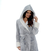 Women's Shimmer Fleece Hooded Bath Robe Soft Plush Luxurious Dressing Gown Perfect for Lounging and Cosy Nights in Shimmer Grey Multiple Sizes by Daisy Dreamer