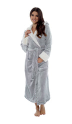 Women's Shimmer Fleece Hooded Bath Robe Soft Plush Luxurious Dressing Gown Perfect for Lounging and Cosy Nights in Shimmer Grey Multiple Sizes by Daisy Dreamer