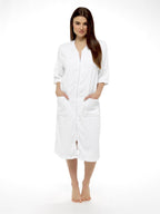Women's Soft Fluffy Terry Towelling Zip Through Bathrobe 100 Percent Cotton Ultra Absorbent Post-Bath Lounge Wear UK Sizes 8-22 by Daisy Dreamer
