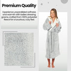 Women's Soft Plush Shimmer Fleece Hooded Bath Robe Luxurious Dressing Gown for Lounging and Sleeping in Shimmer Grey Multiple Sizes by Daisy Dreamer
